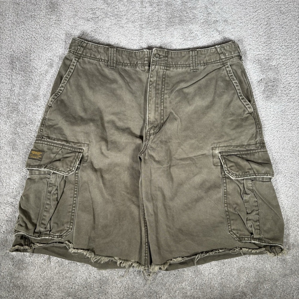 Vintage American Eagle Cargo Shorts Men 34 Green Cotton Baggy Heavy Military 90s